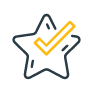 An icon with a checkmark through a star