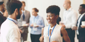 Two business individuals having a discussion